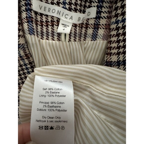 Veronica Beard 4 Plaid Blazer Jacket Lined One Button Multicolor Cotton Blend - Picture 8 of 16
